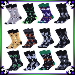 12 Pairs Halloween Crew Socks Men’s Women’s Fall Warm Spooky Ghost Skull Pumpkin